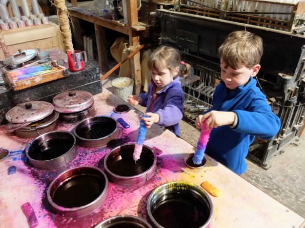 Candle dipping, takes a certain discipline to avoid an overall "brown" effect!