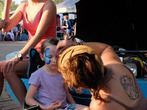 Face-painting at the markets - a Butterfly and a Bear soon joined us!